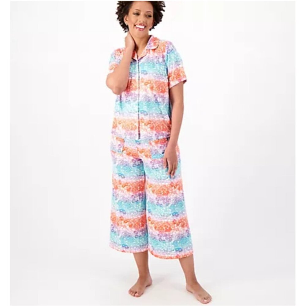 BumbleBella Pajama Set ~ sz L Dreamy Jersey Notch Collar Top Pants Blue A587257